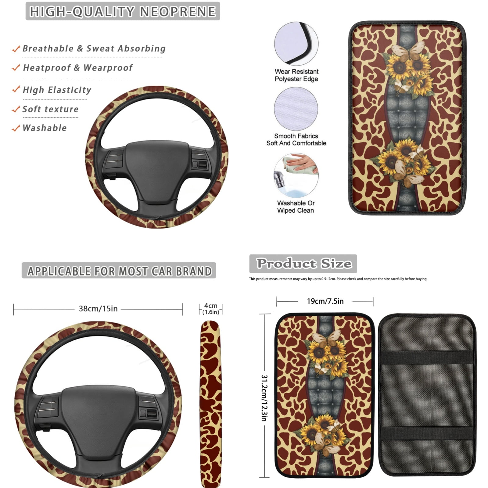 Jeiento Butterfly Car Seat Cover Full Sets Car Front and Back Floor Mats Steering Wheel Covers Armrest Cover Sunflower Car Seat Belt Covers Coaster Keychain 17pcs Auto Accessories Set for Woman Men