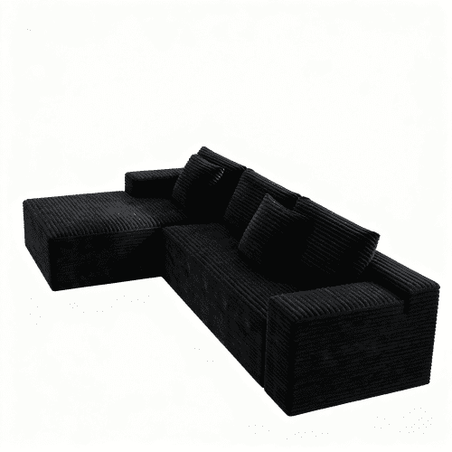 104.3" Upholstered Modular Sectional Sofa, 2-Piece Free Combination Plush Corduroy Couch, Black