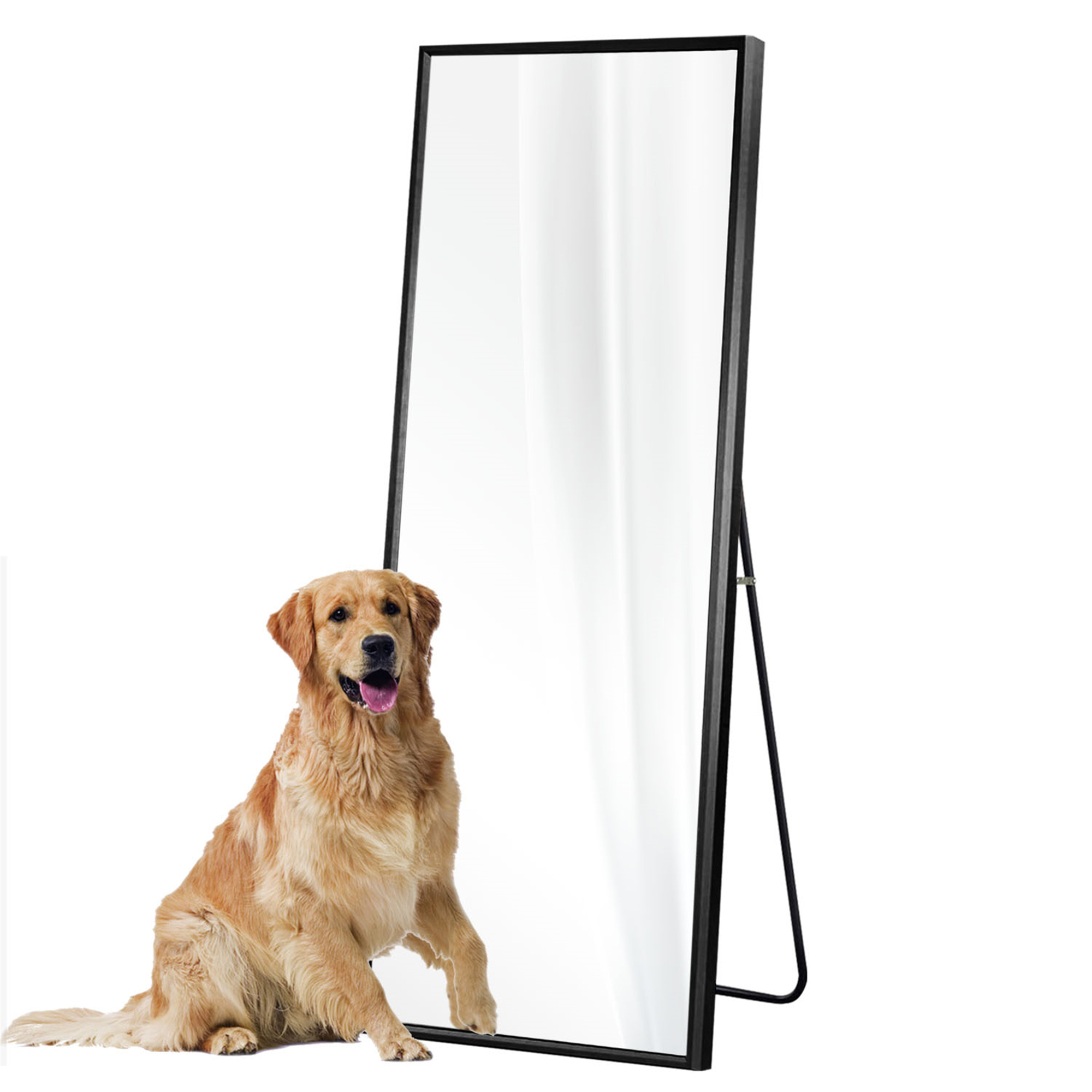 65"x22" Aluminum Alloy Frame Mirror Rectangular Full Length Floor Mirror Black