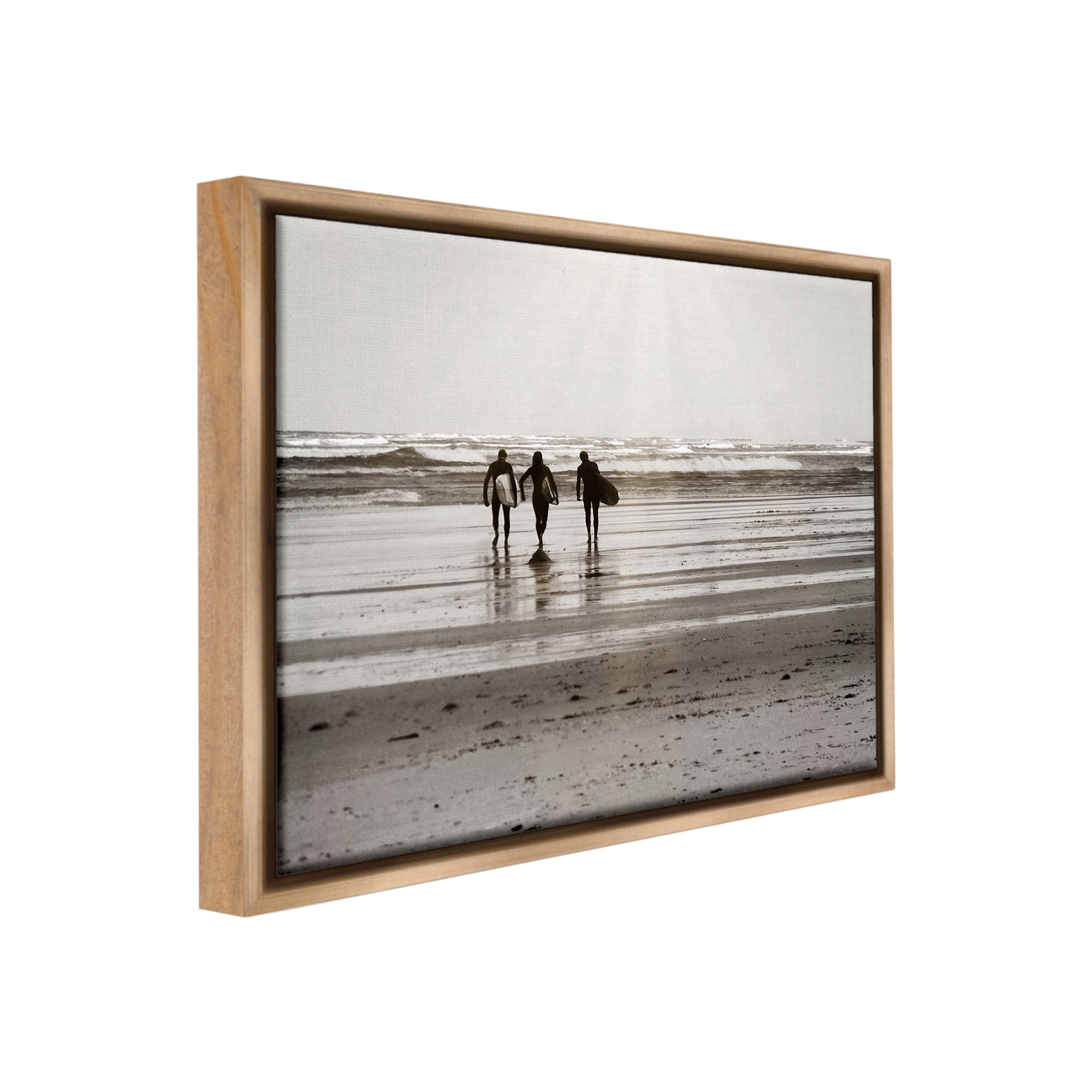 Stupell Industries Strolling Surfer Friends Landscape Photography Brown Floater Framed Canvas Art Print Wall Art, 21 x 17