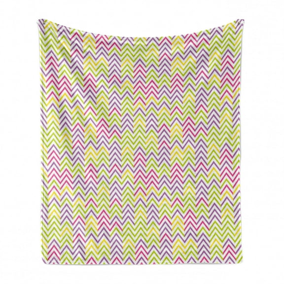 Abstract Soft Flannel Fleece Throw Blanket, Colorful Horizontal Zigzags on a Plain Background, Cozy Plush for Indoor and Outdoor Use, 70" x 90", Multicolor, by Ambesonne