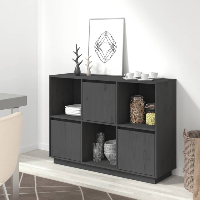 vidaXL Buffet Gris 110.5x35x80 cm Pin Massif