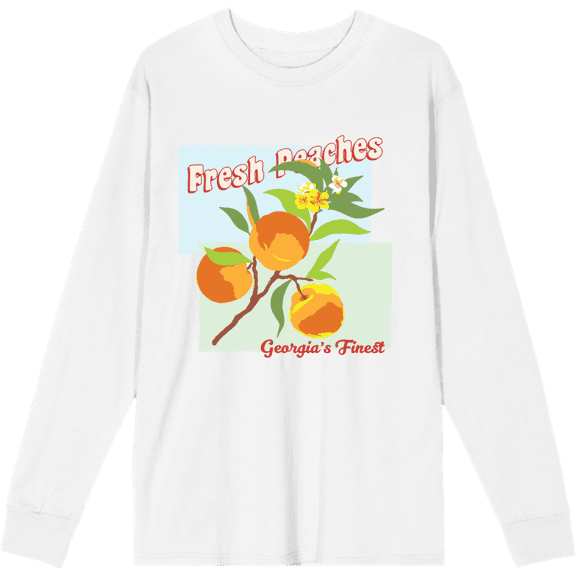 Natural World Fresh Peaches Crew Neck Long Sleeve Adult Tee
-Medium-White