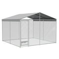 thumbnail image 2 of EuKer 10x10 ft Large Outdoor Dog Kennel with Waterproof Cover and Feeding Door for Medium/Large Dogs, Silver, 2 of 8
