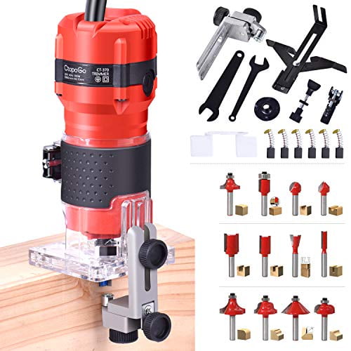 USA Stock 30000RPM 1/4 Electric Hand Trimmer Wood Laminate Palm Router Cutting Machine Hand Wood Trimmer for Furniture Chamfering Grooving Drilling Woodworking Tools 800W Wood Trimmer