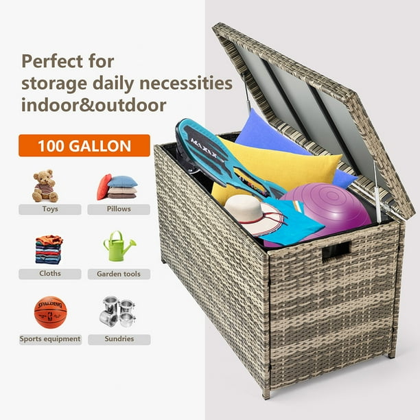 Resenkos 100 Gallon Resin Wicker Rattan Patio Outdoor Storage Container