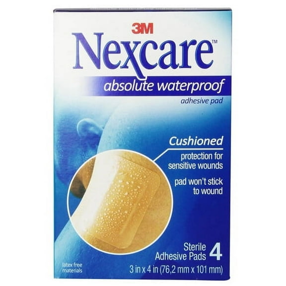 Nexcare Absolute Waterproof Adhesive Gauze Pad, 3 Inches X 4 Inches - 4 Ea