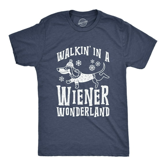 Mens Walkin In A Wiener Wonderland T Shirt Funny Christmas Song Dog Tee Graphic Tees