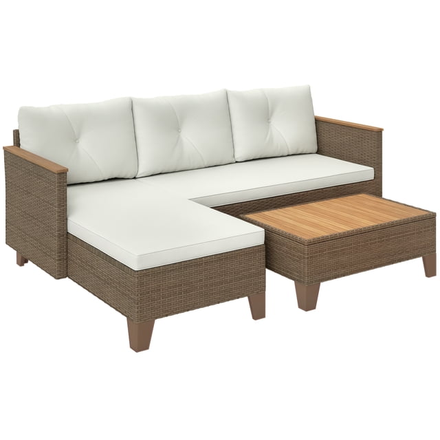 Outsunny 3 Piece Patio Furniture Set, L-Shaped Outdoor Sofa, Cream