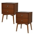 thumbnail image 1 of Costway 2PCS Nightstand Mid-Century End Side Table 2 Drawer Rubber Wood Legs Living Room, 1 of 9