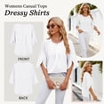 thumbnail image 5 of TEMOFON Womens Blouses Summer Casual Tops Dressy T Shirts Pleated Scoop Neck 3/4 Sleeve Office Work Chiffon Shirts White, 5 of 9