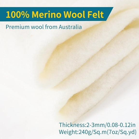 Extra Wide 59" Merino Wool Prefelt for Felting 100% Pure,19-Micron, Machine Washable Felting Fabric for Needle Felting, Wet Felting & DIY Art Projects (12x59 Inch)