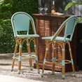 thumbnail image 3 of 29.5 Inch Outdoor Wicker Bar Stools Set Of 2 With Aluminum Frame And Bamboo Accents, Light Teal For Patio Deck And Poolside Use, 3 of 9