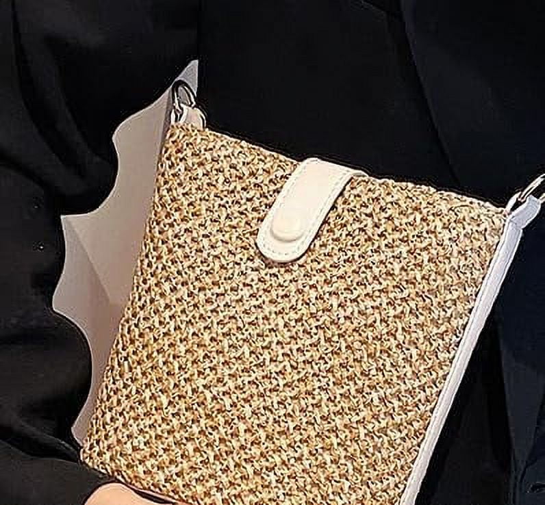 CAILDANL Women Straw Crossbody Bag Beach Handmade Rattan Shoulder Bags Hand Woven Leather Straps Straw Clutch Purse Vacation