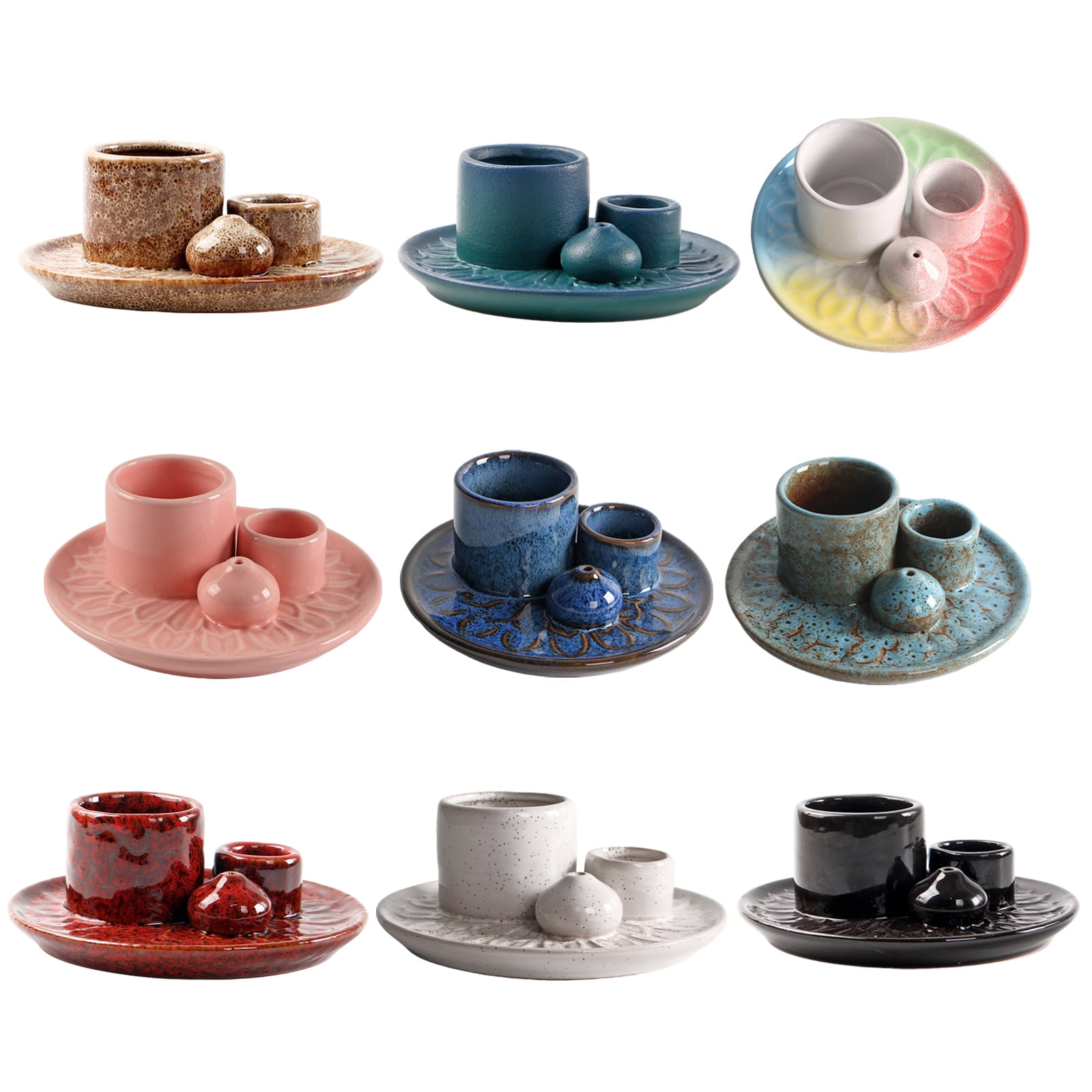 Multipurpose Ceramics Incenses Burners Holders for Santo Incenses Cones and Sages with Ashes Collector Tray