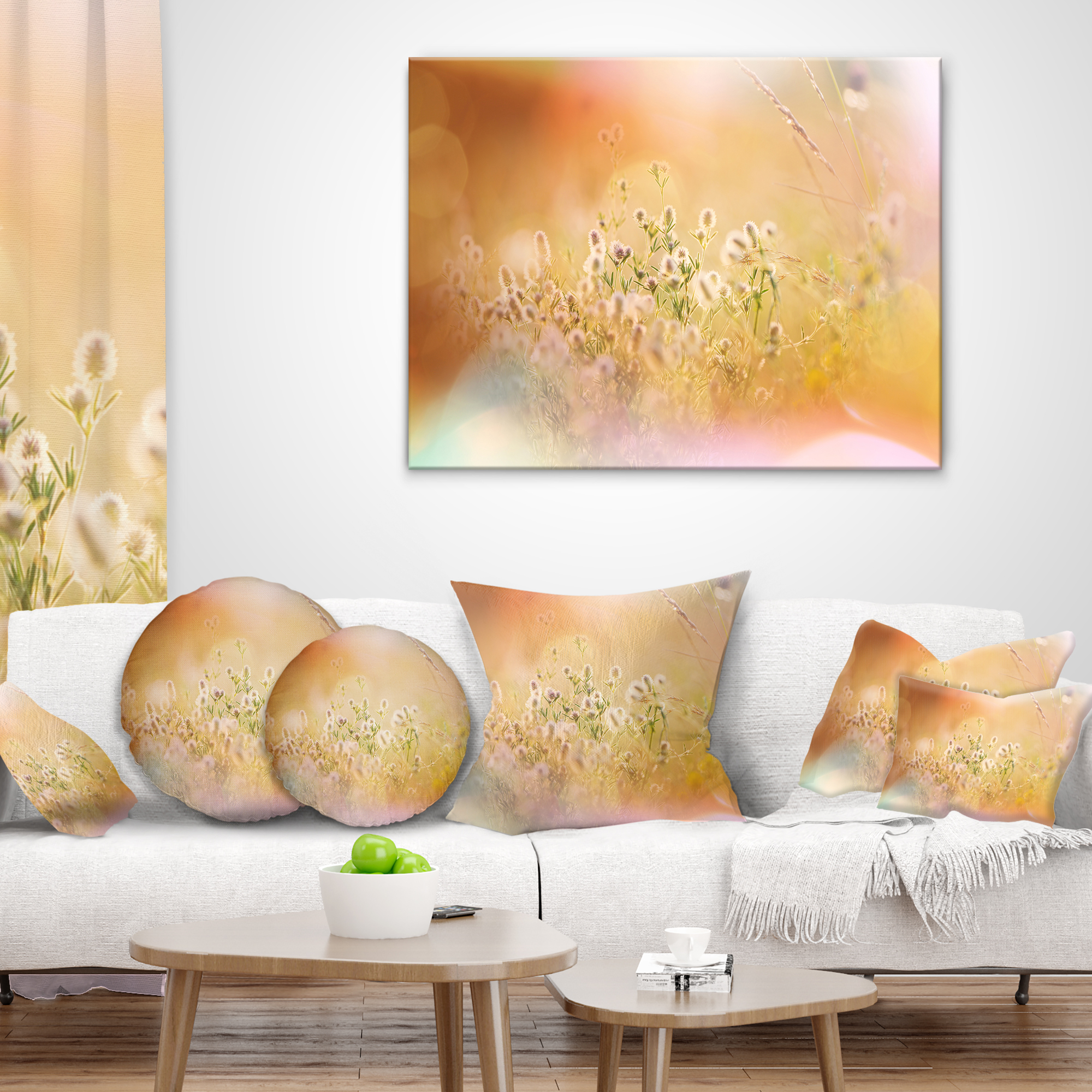 Designart Wild Purple Flowers on Light Background - Flower Throw Pillow - 16x16