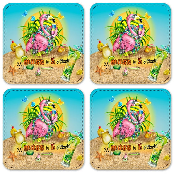 Vinyl Drink Coasters - Set of 4 - Flamingo Drinking
