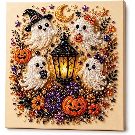 Halloween Ghost Pearl Diamond Art DIY Kit, Spooky Cute 3D Pearl Diamond Painting Crafts Kits for Adults, Beginner DIY Fall Home Decor Wall Art, Beginner DIY Seasonal Party Gift (#B)