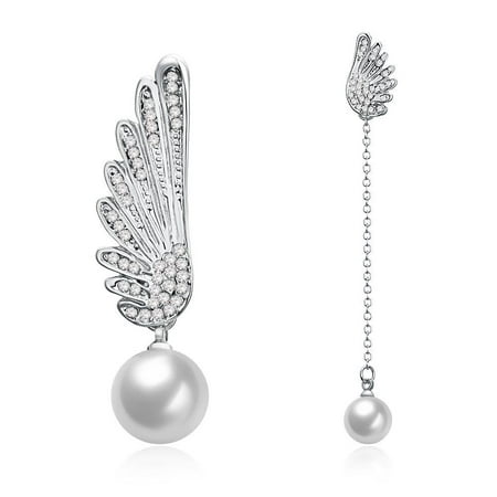 Pearl Wings of an Angel in 18K White Gold Plated Earrings