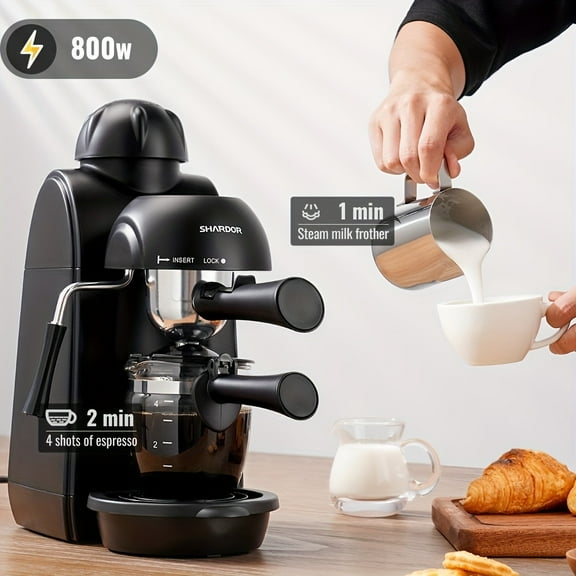 5-Bar Espresso Cappuccino Maker - Powerful Steamer & Steam Milk Frother, 1-4 Cup Latte Coffee Machine for Home Use