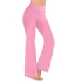 thumbnail image 2 of Sunnin Solid Color Fleece Lined Pants High Waist Yoga Workout Stretch Flare Leg Winter Wear, 2 of 8