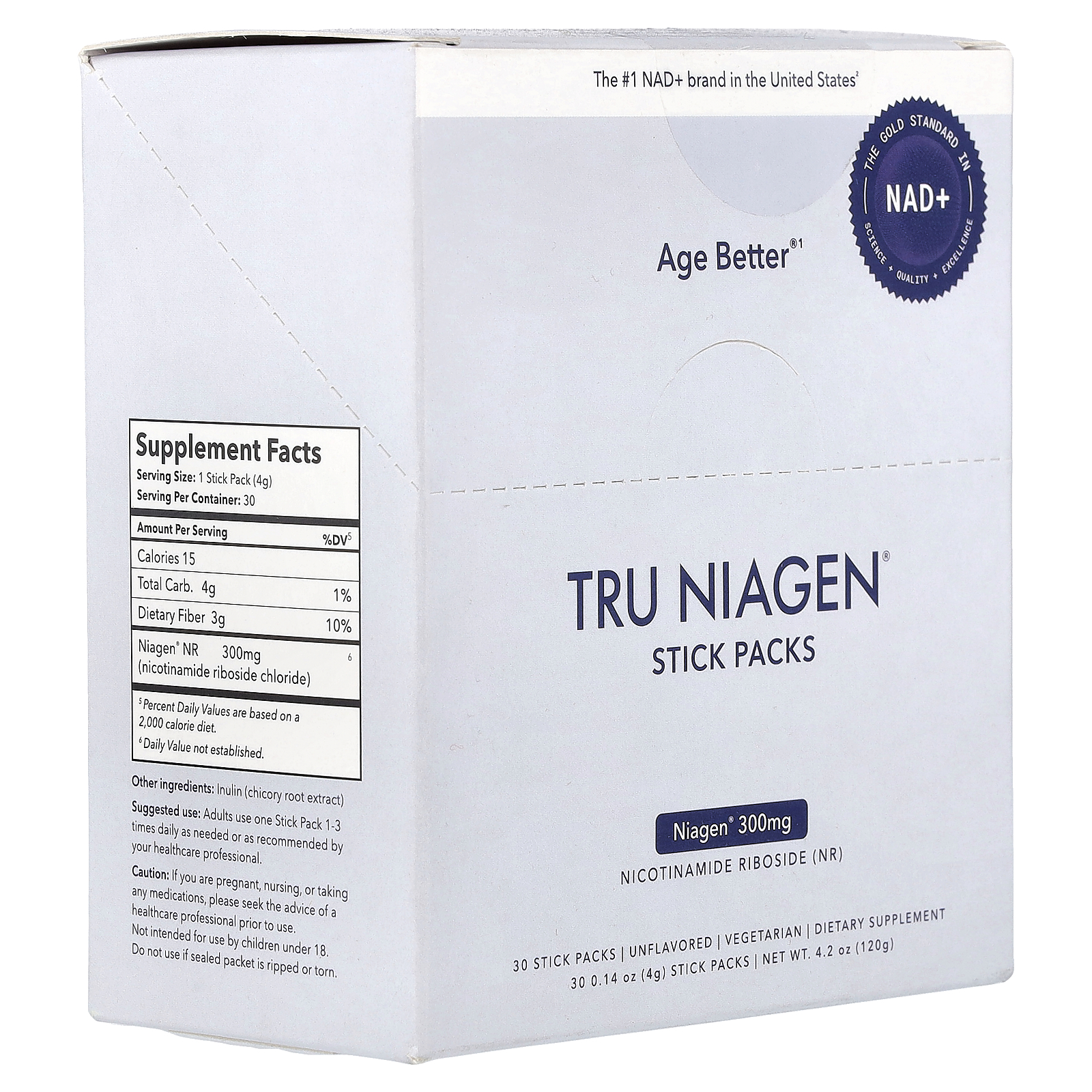 Tru Niagen Increases NAD+, Nicotinamide Riboside, Unflavored, 30 Packets, 0.14 oz (4 g) Each