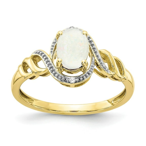10K Yellow Gold Ring Band with Stones (10) October Opal Oval Phenomena Diamond Round