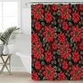 thumbnail image 2 of 72x78 Inch Shower Curtain Christmas Poinsettia Bathroom Decor Waterproof Fabric Bathtub Bath Curtains Decorative Xmas Floral Botanical Red Black Extra Long Shower Curtain Set with Hooks, 2 of 6