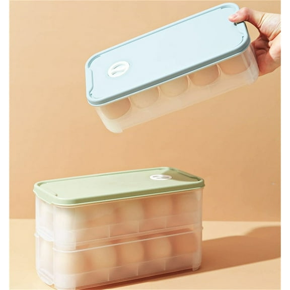 Tutuviw Double Layer Drawer Egg Box,20 Grid Plastic Eggs Storage Container for Refrigerator, Fridge Storage Organizer Bin Egg Tray Box Space Saver, Combinable 2-Layer Egg Holder Storage Box (Blue)