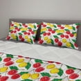 thumbnail image 2 of Fruit Comforter & Sham Bedding Set, Graphic Colorful Cherries with Leaves Pattern Fresh Ripe Juicy Tasty Summertime, 3 pcs Duvet Set Microfiber Filling Quilt, 5 Sizes, Red Yellow Green, by Ambesonne, 2 of 4