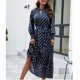thumbnail image 3 of Vestido de mujer con cinturón y puños fruncidos, manga acampanada, dobladillo con volantes, cuello recortado, vestido estampado de puntos, azul oscuro XL, 3 of 6