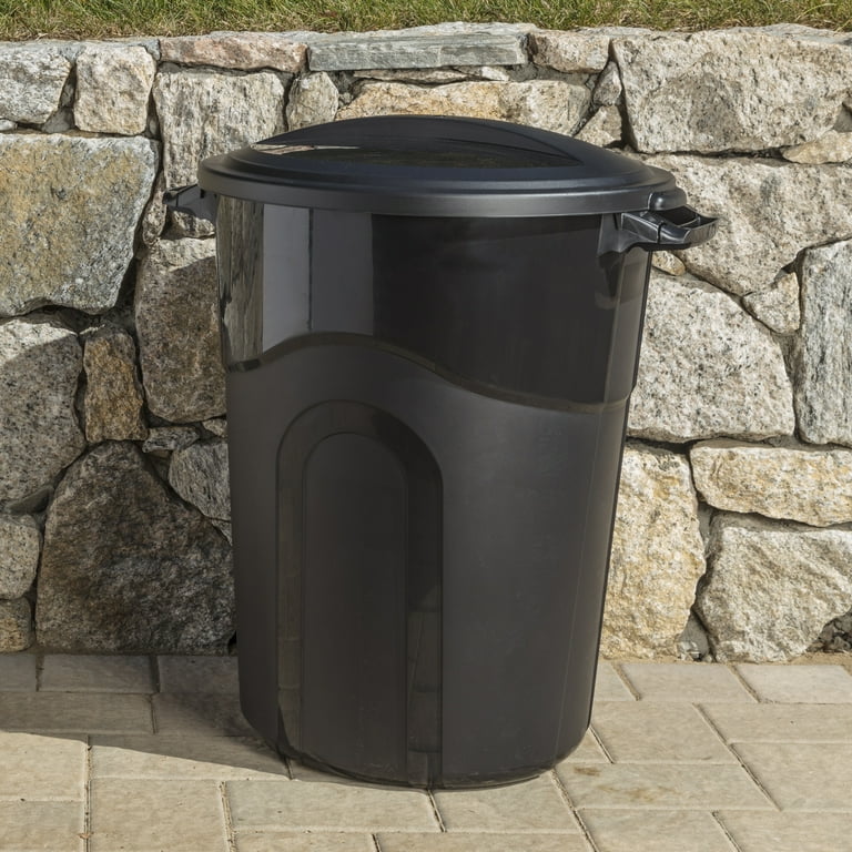 32 Gal. Black Rolling Outdoor Garbage/Trash Can with Wheels and Lid (2-Pack)