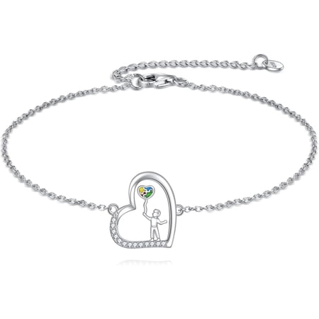 ASD Bracelet Sterling Silver Puzzle Piece Charm Bracelet ASD Jewelry for Women Inspirational ASD Gifts