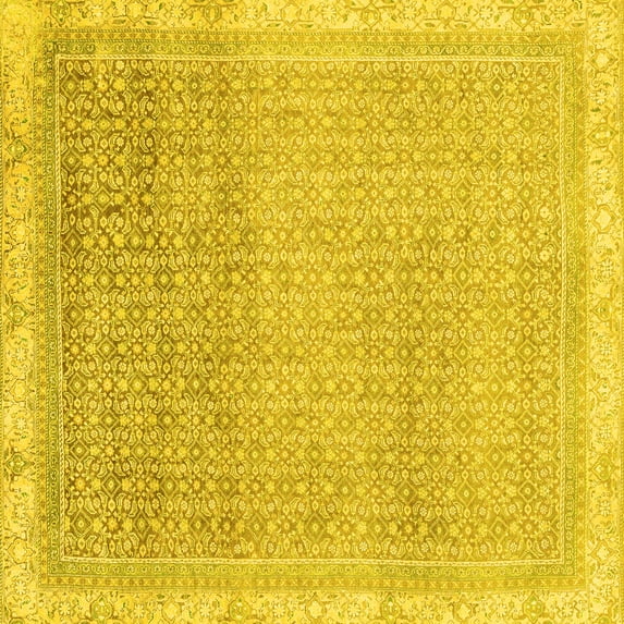 Ahgly Company Machine Washable Indoor Square Abstract Yellow Modern Area Rugs, 3' Square