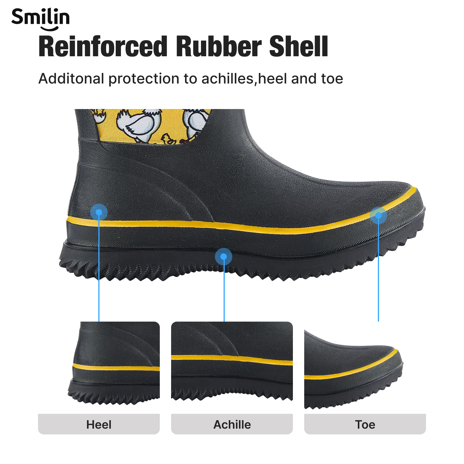 SMILIN Women's Yellow Anti-Slip Rain Boots photo 5