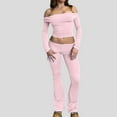 thumbnail image 1 of Penkiiy Ensemble 2 Pcs pour Femmes Haut Court à Manches Longues et Pantalon Évasé m Rose, 1 of 8