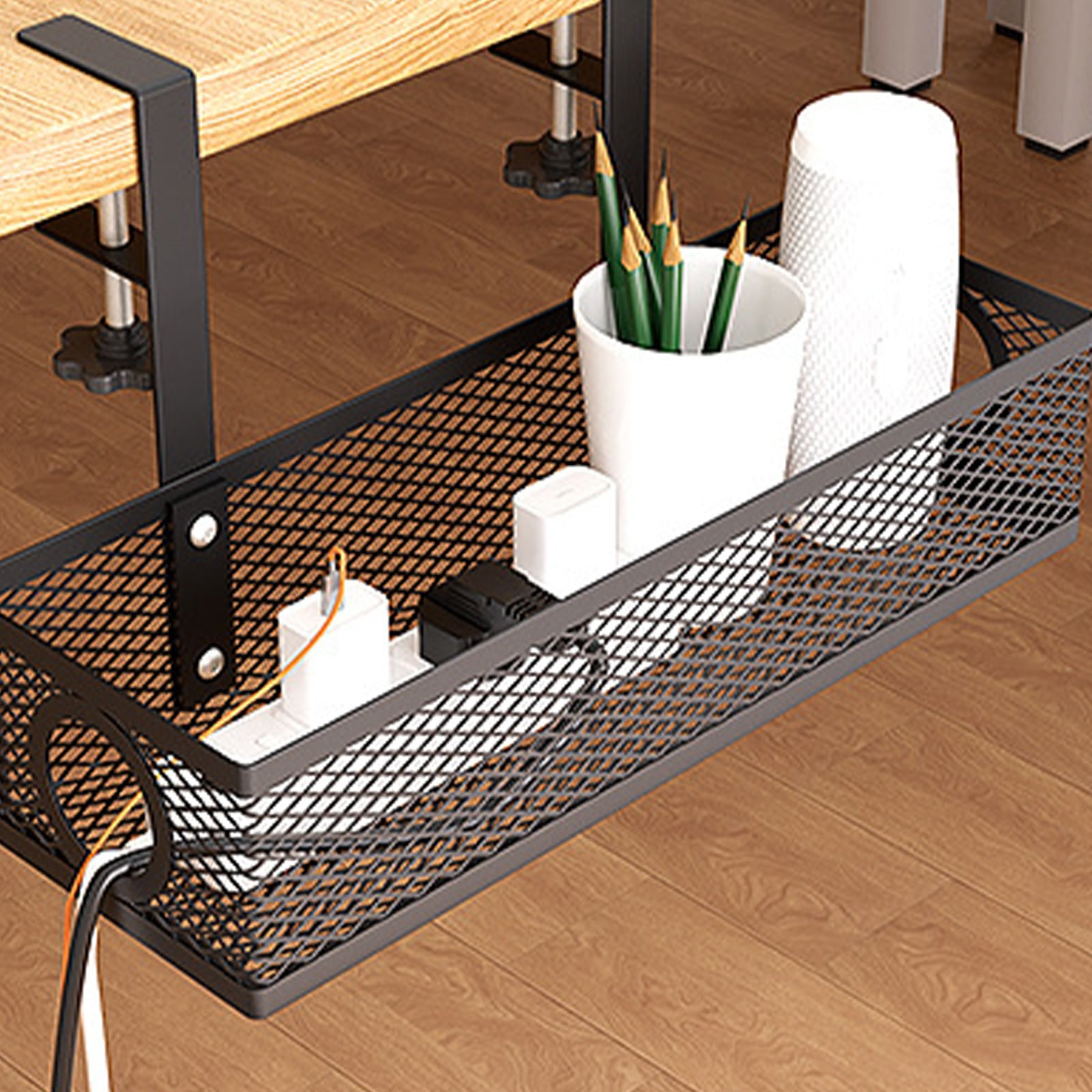 Inerposs Storage Hanging Basket, Cable Manager, Under Desk Organizer, Adjustable Side Shelves, Easy Installation Office Supplies