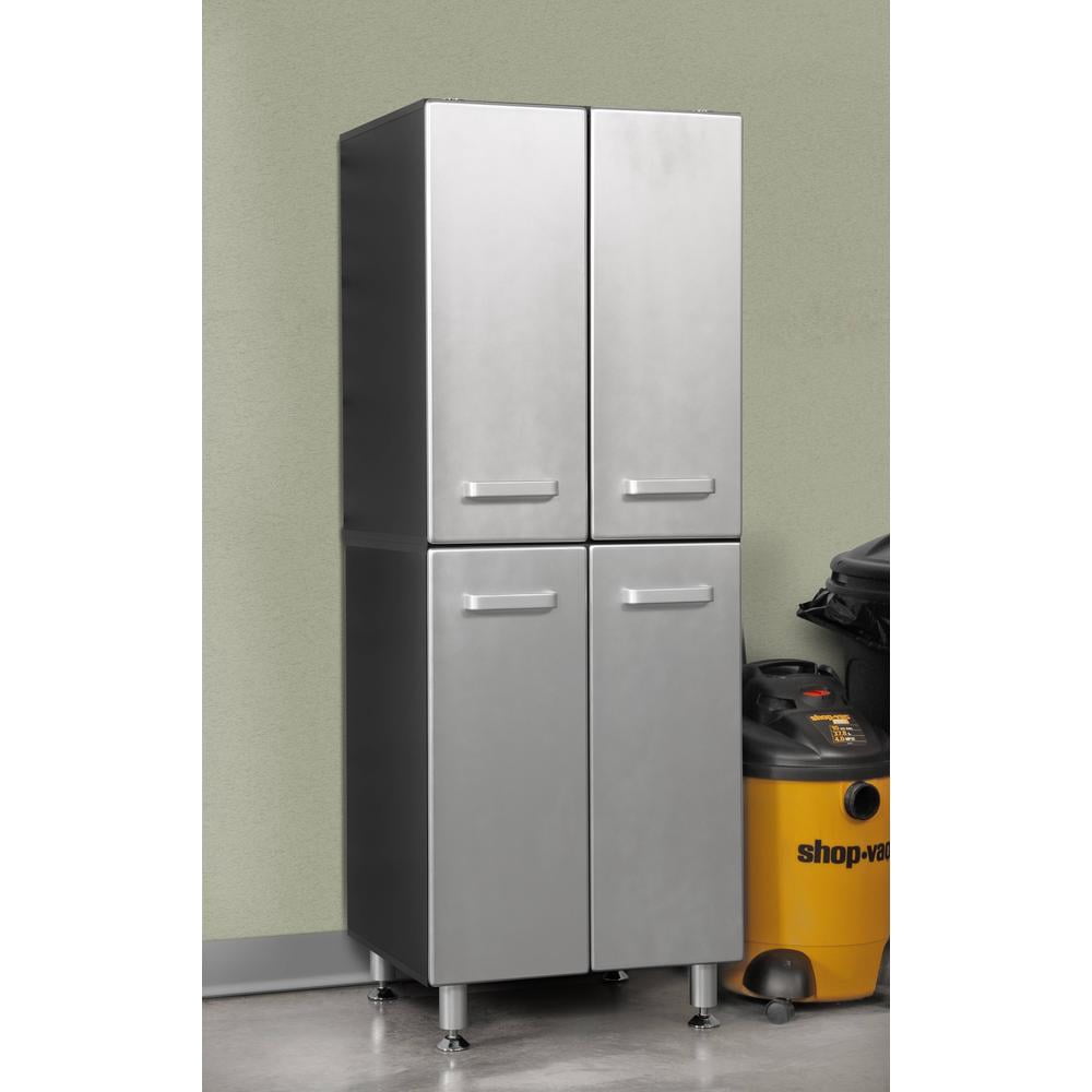 Tuff Stor 23.5" 4-door Contemporary Wood Garage Storage Cabinet in Silver/Black