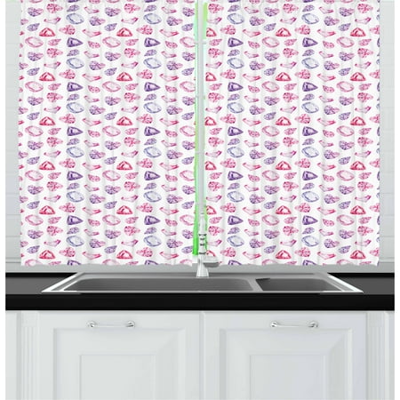 Diamonds Curtains 2 Panels Set, Crystals of Many Colors Pear Oval and Heart Shaped Illustration Watercolor, Window Drapes for Living Room Bedroom, 55W X 39L Inches, Pink Violet Red, by