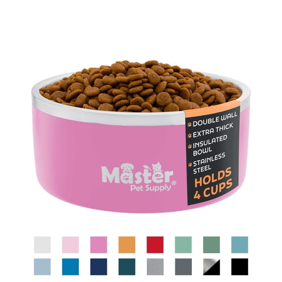 Master Pet Supply Stainless Steel Dog Bowls - 32 oz, Heavy Duty - Hyper Pink, Double Wall Extra-Thick Insulated, Non-Slip Pet Water Bowl for Dogs, Cats & Pets, Anti Rust Metal, Dish Washer Safe
