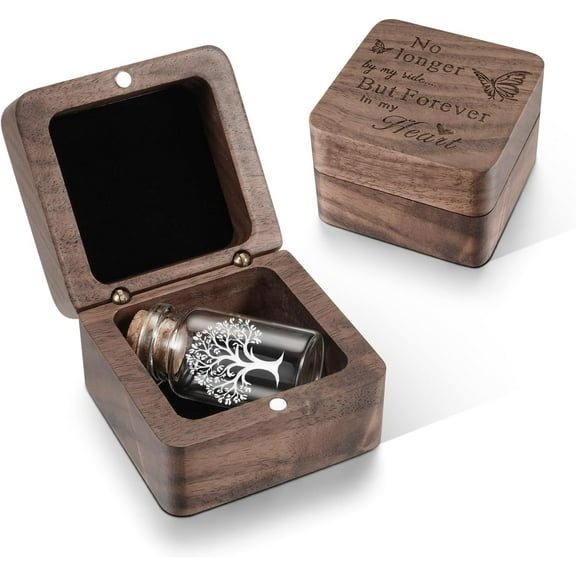 XIUDA Wooden Box for Ashes - Small Glass Urn for Human Ashes Keepsake, Mini Urns for Ashes Cremation Holder, Funeral Keepsake for Women Men - White Tree Urn