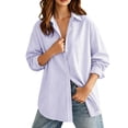 thumbnail image 6 of Bosfbaoi Long Sleeve Shirts for Women Vertical Striped Lapel Collar Drop Shoulder Long Sleeve Womens Tops Oversized Button Down Shirts, 6 of 9