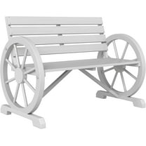 NALYL 41" Wooden Wagon Wheel Bench, Rustic Outdoor Patio Weather Resistance Furniture, 2-Person Slatted Seat Bench with Backrest, Charcoal Grey