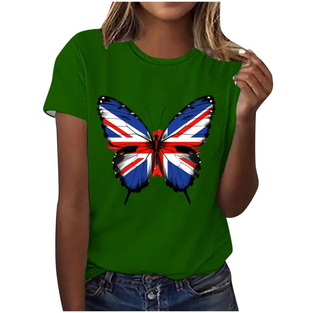 Pisexur Hauts pour Femmes Tendance, Hauts de Sortie pour Femmes, Pull Décontracté à Manches Courtes Imprimé Col Rond Vert,S