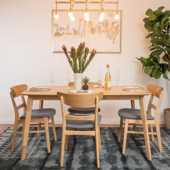 Noble House Lydia Mid-Century Modern 5 Piece Dining Set, Dark Gray and Natural Oak