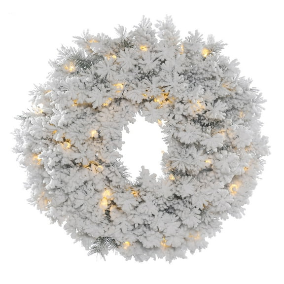 Vickerman 24" Flocked Alaskan Pine Artificial Christmas Wreath, Clear Dura-lit Incandescent Mini Lights