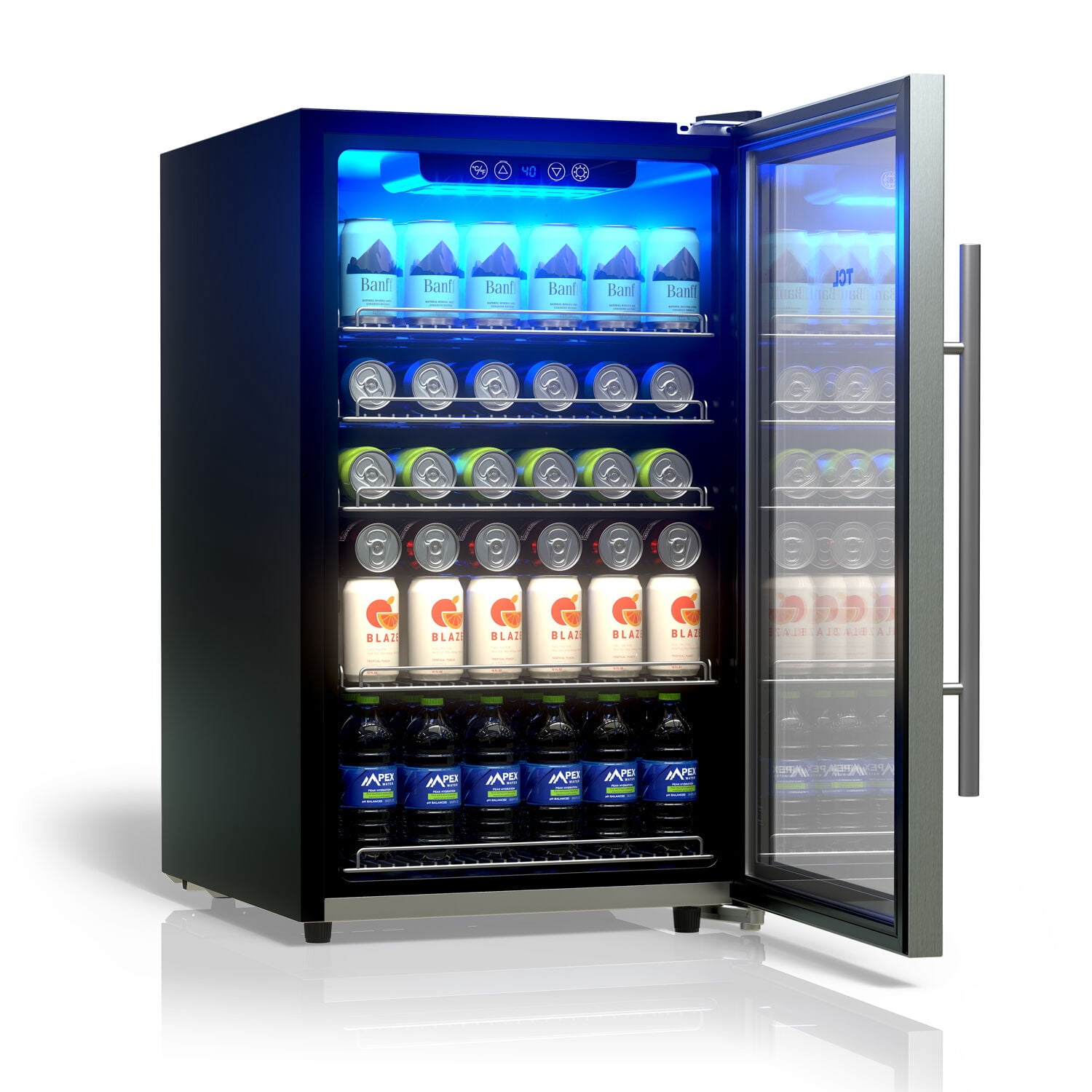 TCL Stainless Steel Single Door 132 Can Beverage Cooler for Kitchen, Bedroom & Office, 4.24 Cu. Ft.