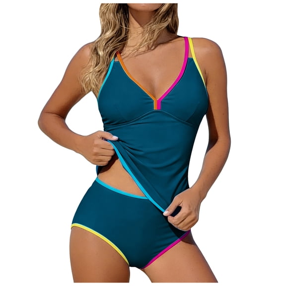 idosla Womens Two Piece Tankini Swimsuits Modest Tummy Control Swim Suits 2026 Neon Full Coverage Bathing Suit (Green, XL)