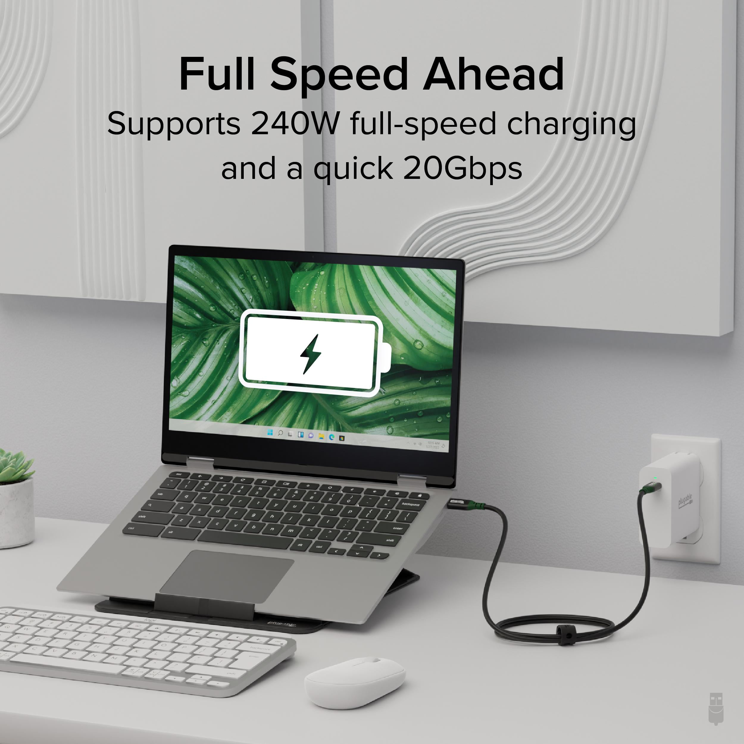 Plugable USB C to USB C Cable, 240W USB C Charging Cable 20Gbps, 4K 120Hz, 8K 60Hz USB-C Monitor, iPhone, MacBook, iPad, Samsung Galaxy, 3.3 Feet with Silicone Cable Management Strap (USBC-240W-1M)