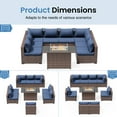 thumbnail image 4 of ELPOSUN 9 Pieces Patio Furniture Set All Weather Outdoor Sectional Sofa, Outdoor Modern Sectional Furniture Wicker Couch with Fire Pit Table, Thicken Navy Blue Cushions, Water Resistant, 4 of 7